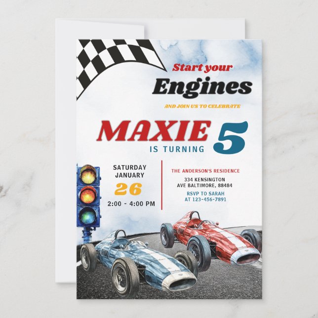 Convite Aniversário do Blue and Red Boy Race Sport Carros (Frente)