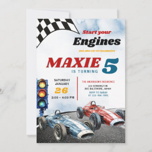 Convite Aniversário do Blue and Red Boy Race Sport Carros