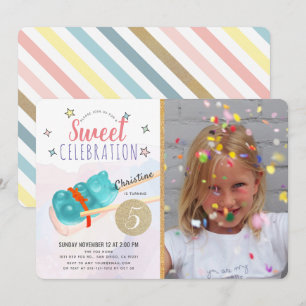 Convite Aniversário do Blue Gummy Bear Candy Sushi Girl