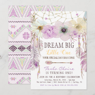 Convite Aniversário do Boho do Sonho lavanda e Roxo