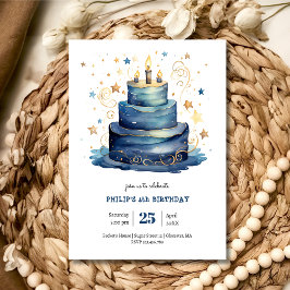 Convite Aniversário do bolo de aniversário azul