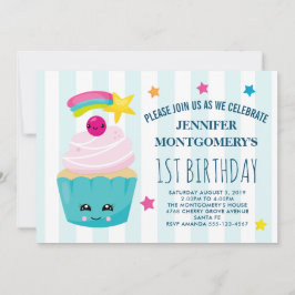 Convite Aniversário do Bolo de Canelinha com Rosto Kawaii