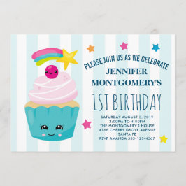Convite Aniversário do Bolo de Canelinha com Rosto Kawaii