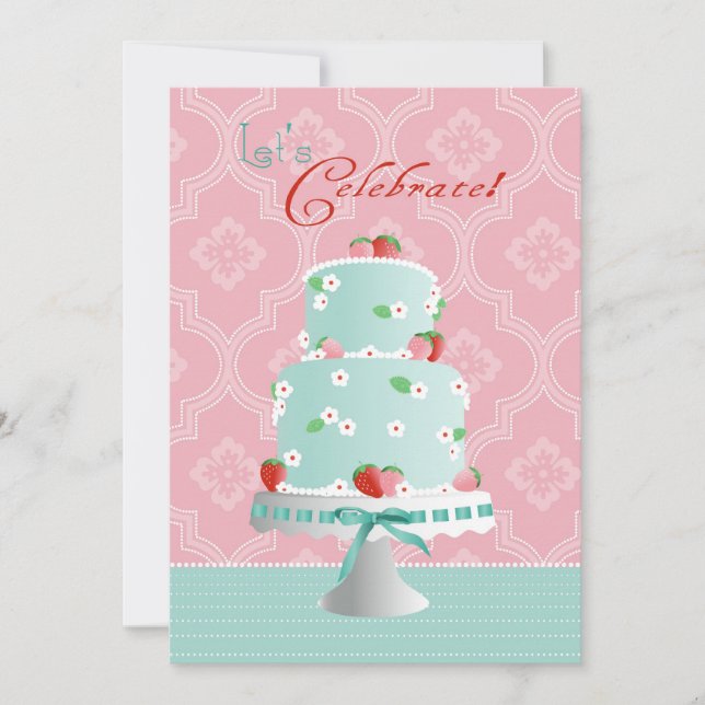 Convite Aniversário do Bolo de Morango (Frente)