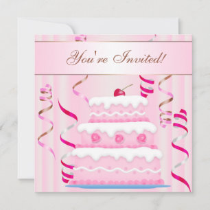 Convite Aniversário do Bolo e Streamers