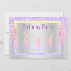 Convite Aniversário do Bonito Pastel Ballerina Sparkle Ch