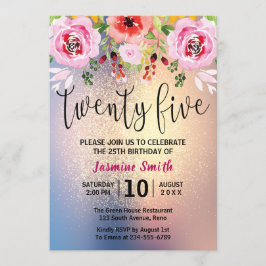 Convite Aniversário do brilho Dourado floral moderno 25o