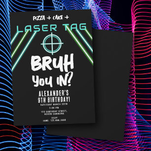 Convite Aniversário do Bruh Boy com Jogo de Laser Neon