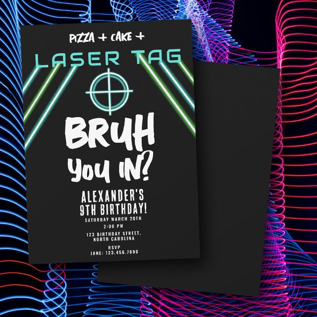 Convite Aniversário do Bruh Boy com Jogo de Laser Neon (Bruh Boy's Birthday Neon Laser Tag Invitation)