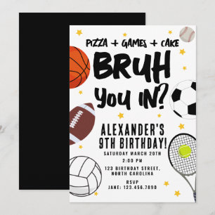 Convite Aniversário do Bruh Boy com Jogos Esportivos Adole