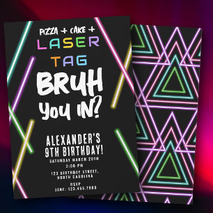 Convite Aniversário do Bruh Boy com Neon Laser Tag