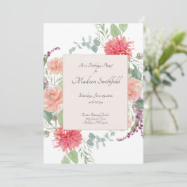 Convite Aniversário do Buquê Floral Elegante Watercolor