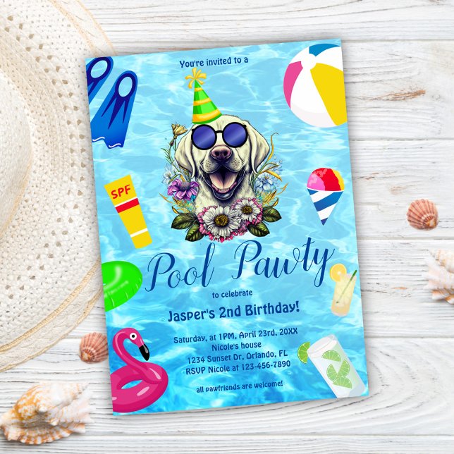 Convite Aniversário do Cachorro da Festa piscina (Pool Party Dog Birthday Invitation)