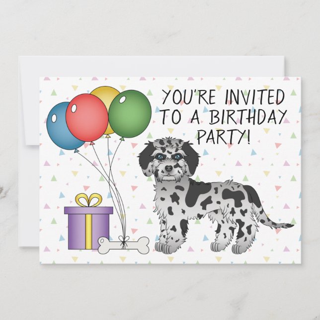 Convite Aniversário do Cachorro de Desenho Animado Blue Me (Frente)