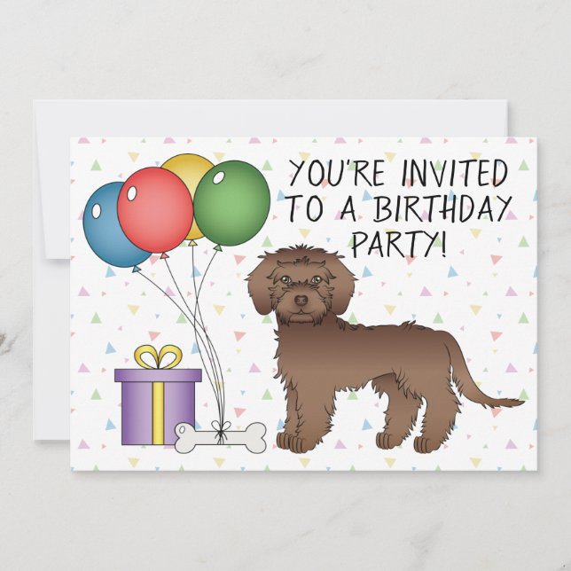 Convite Aniversário do Cachorro de Desenho Animado Chocola (Frente)