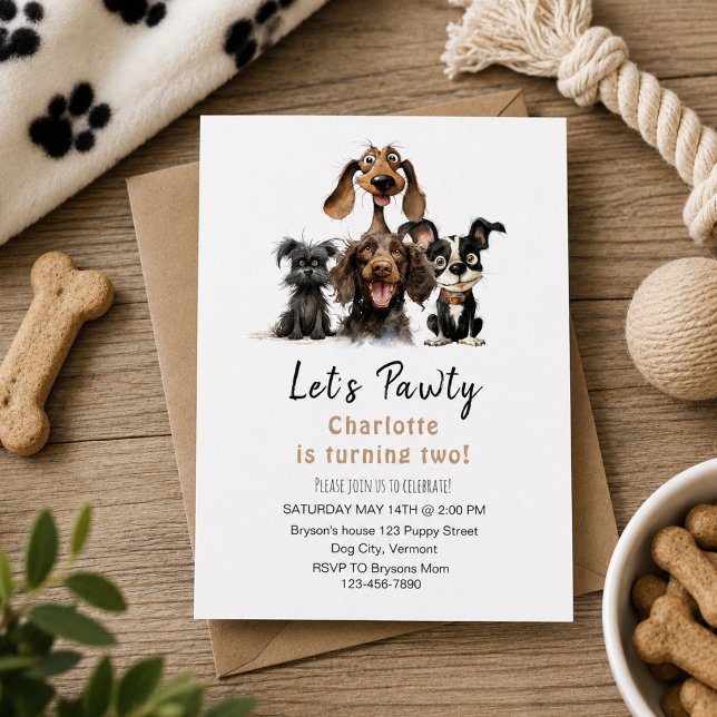 Convite Aniversário do Cachorro Vamos Festejar (Dog Let's Pawty Birthday Invitation
)