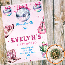 Aniversário do Cactus Party Cowboy do Violão Rosa