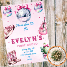 Convite Aniversário do Cactus Party Cowboy do Violão Rosa