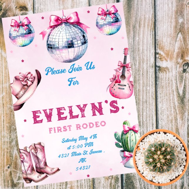 Convite Aniversário do Cactus Party Cowboy do Violão Rosa (Criador carregado)
