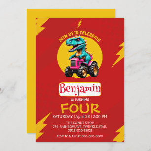 Convite Aniversário do caminhão de fazendeiros de dinossau