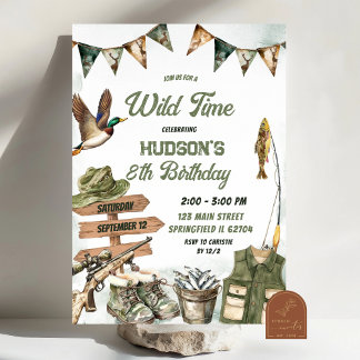 Convite Aniversário do Camo Boy de caça e pesca