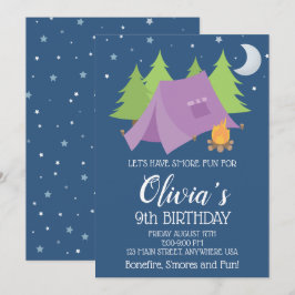 Convite Aniversário do Camping Roxo das Garotas