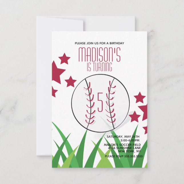 Convite Aniversário do Campo de Baseball estende qualquer  (Frente)