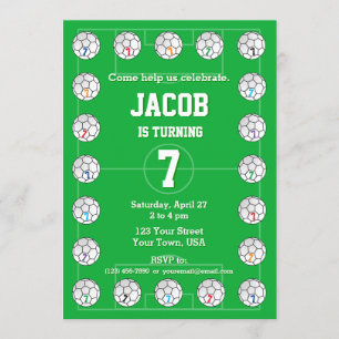 Convite Aniversário do campo de futebol e futebol