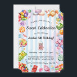 Convite Aniversário do Candy Kid da Celebração de Aquarela<br><div class="desc">Prepare-se para uma celebração deliciosa e colorida! Nossos convites de aniversário com tema doce são perfeitos para adicionar um pouco de doce ao seu dia especial. Decorados com doces vibrantes e listras pastéis, eles deram o tom para um evento divertido e festivo. 🎉 🍬 Celebrar o seu aniversário em estilo...</div>