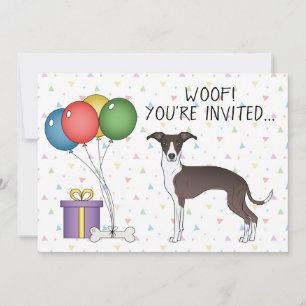 Convite Aniversário do Cão Galgo Italiano Seal e Branco