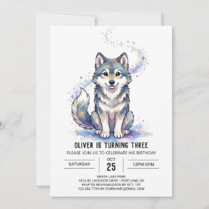 Convite Aniversário do Cão Husky Violeta