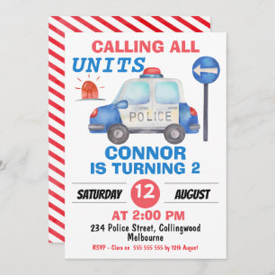 Convite Aniversário do Carro da Polícia de Cores Aquáticas