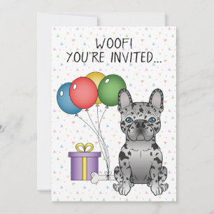 Convite Aniversário do Cartoon Dog Blue Merle French Bulld