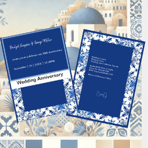 Convite Aniversário do Casamento Azul e Branco da Grécia e