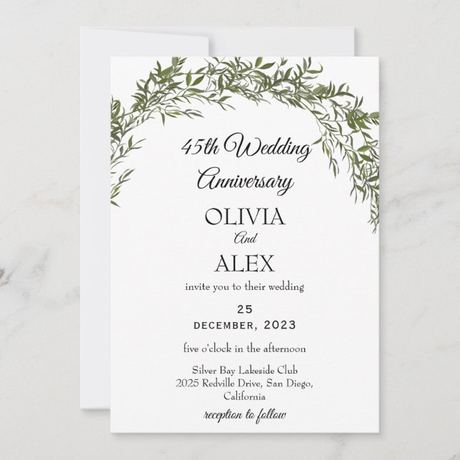 Convite Aniversário do Casamento Clássico de Greenerescênc (Frente)