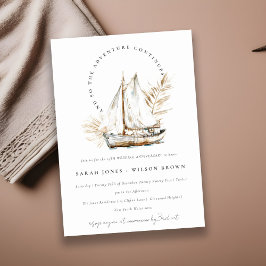 Convite Aniversário do Casamento de Boho Palm Sailboat Sea