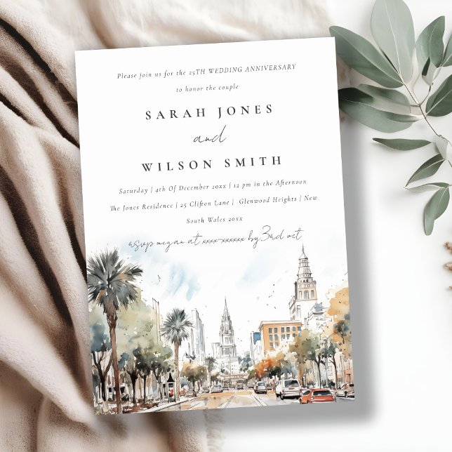 Convite Aniversário do Casamento Skyline da Chic Orlando F (Criador carregado)