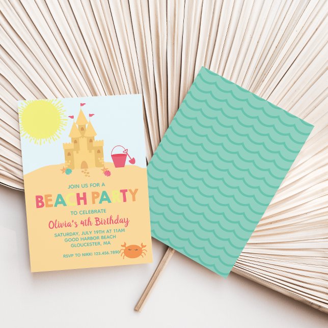 Convite Aniversário do Castelo de Areia de Verão da Festa  (Criador carregado)