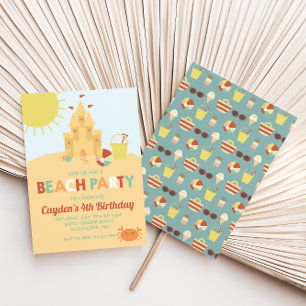 Convite Aniversário do Castelo de Areia de Verão do Part
