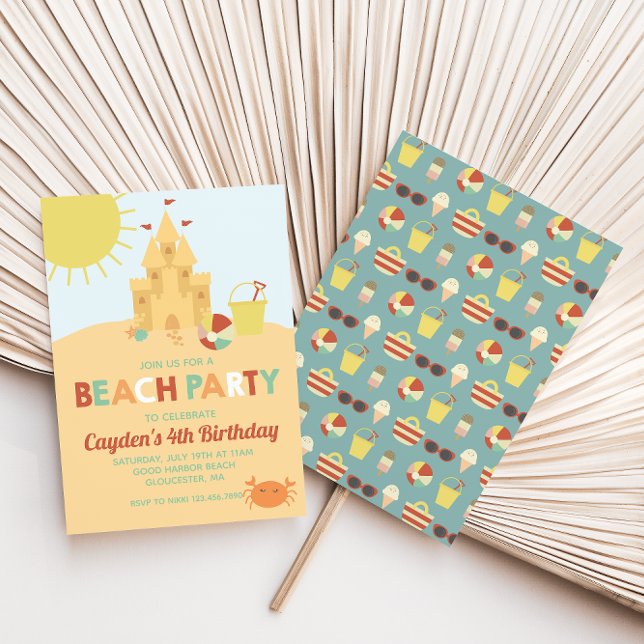 Convite Aniversário do Castelo de Areia de Verão do Partid (Criador carregado)