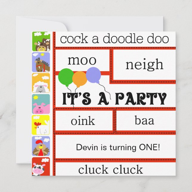 Convite Aniversário do cavalo do porco da vaca da fazenda (Frente)