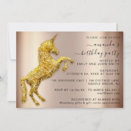 Convite Aniversário do Cavalo do Unicórnio do rosa Dourado