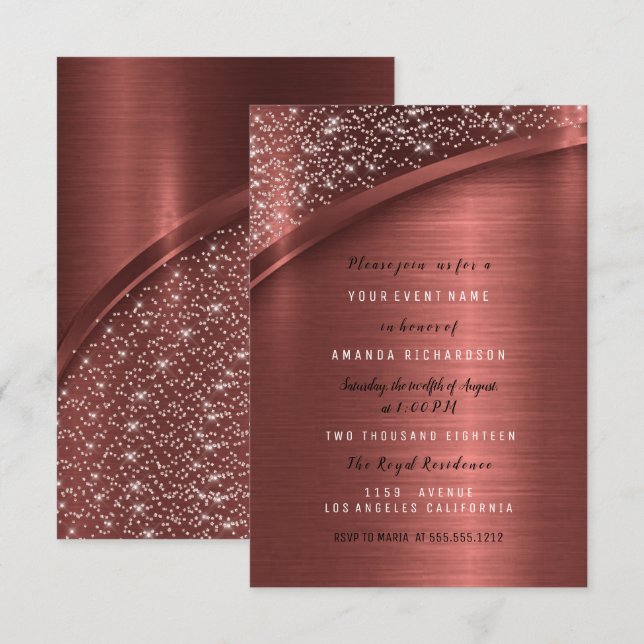 Convite Aniversário do Chá de panela Glitter de Bronze Bur (Frente/Verso)