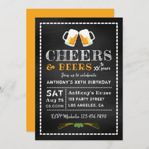 Convite Aniversário do Chalkboard Cheers e Beers