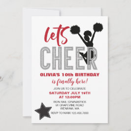 Convite Aniversário do Cheerhead Red, Silver e Black Cheer