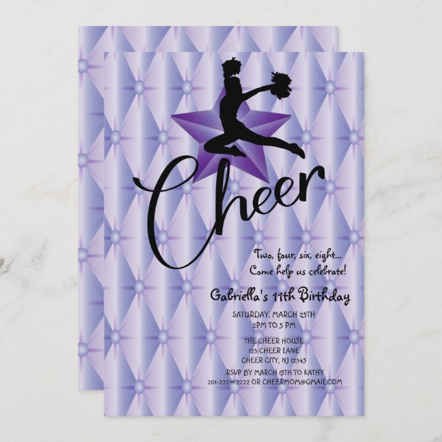 Convite Aniversário do Cheerleader Silouhette Iridescente  (Frente/Verso)
