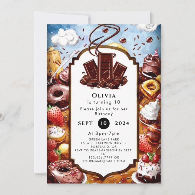 Convite Aniversário do Chocolate Pastel Magro (Frente)