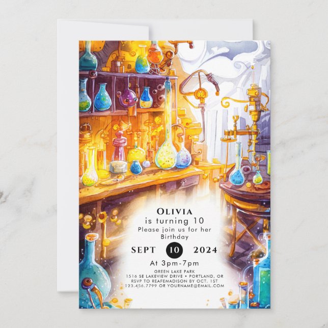 Convite Aniversário do Cientista do Experimento Simples Má (Frente)