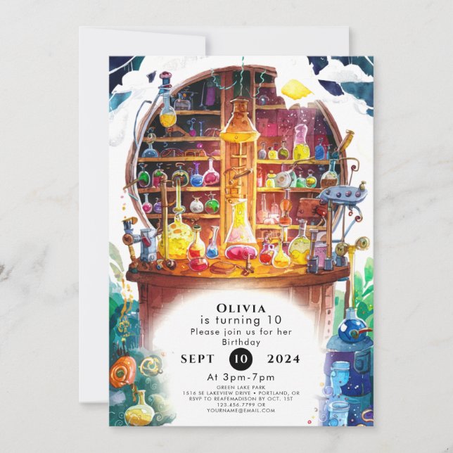 Convite Aniversário do Cientista Mágico das Crianças Simpl (Frente)