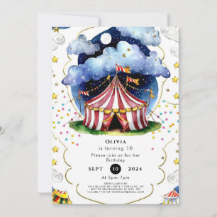 Convite Aniversário do Circus de Aquarela Personalizada